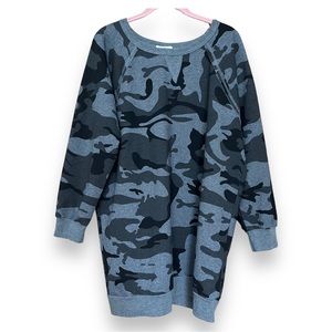 Umgee Camo Pullover French Terry Sweatshirt Mini Dress Long Sleeves